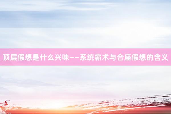 顶层假想是什么兴味——系统霸术与合座假想的含义